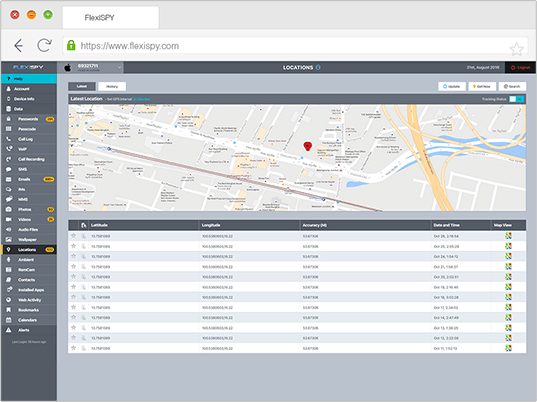 Bildschirmfoto des FlexiSPY-Portals, das die versteckte mobile Spionage-App von FlexiSPY zeigt